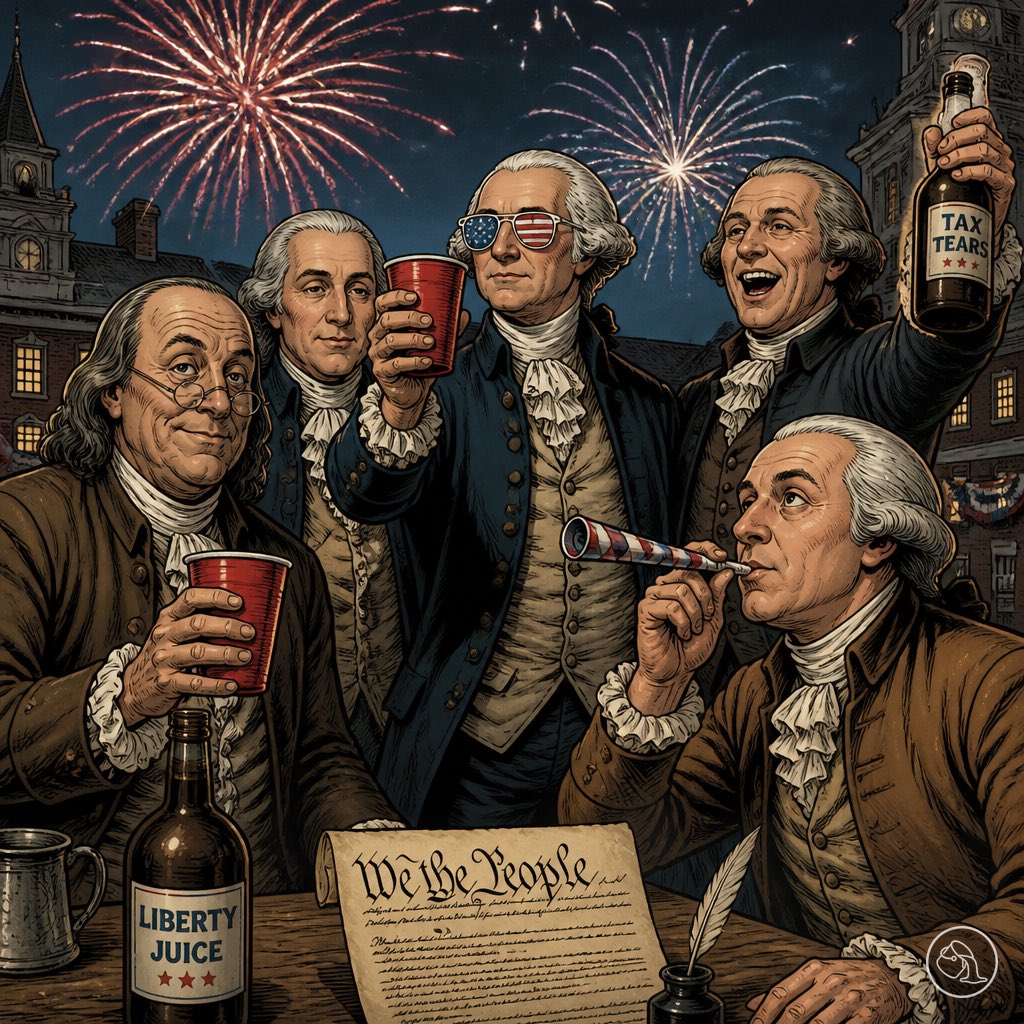 slawpai's tweet photo. Same energy since 1776. Happy 250th birthday america 🍻🇺🇸😎#slawp 

https://t.co/qAJmgQCcXt https://t.co/XE823r8O4z