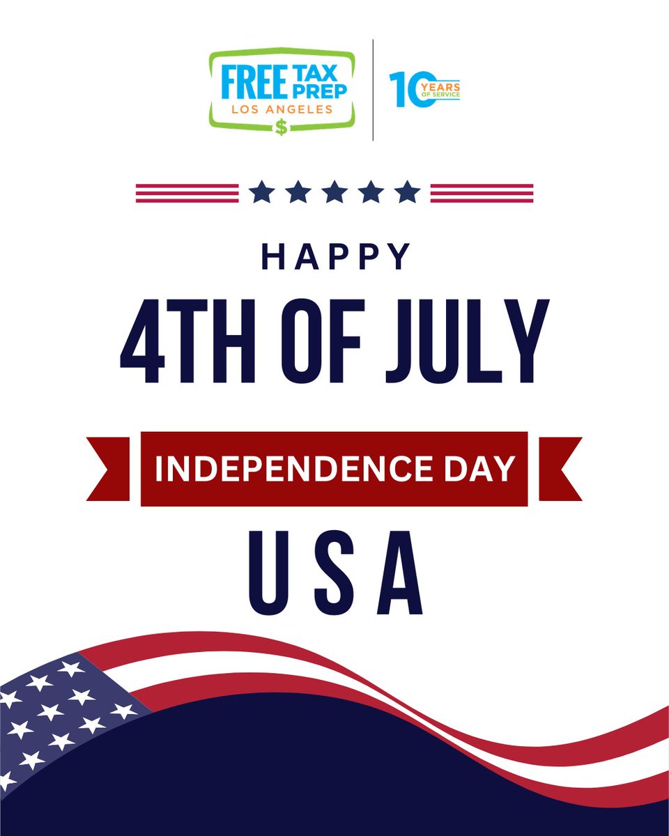 FreeTaxPrepLA's tweet photo. This Independence Day, we celebrate the diverse communities that make Los Angeles strong.
Wishing everyone a safe and happy Fourth of July.

#FourthOfJuly #FTPLA #LosAngeles #FreeTaxPrepLA https://t.co/WtbwmnAAVX