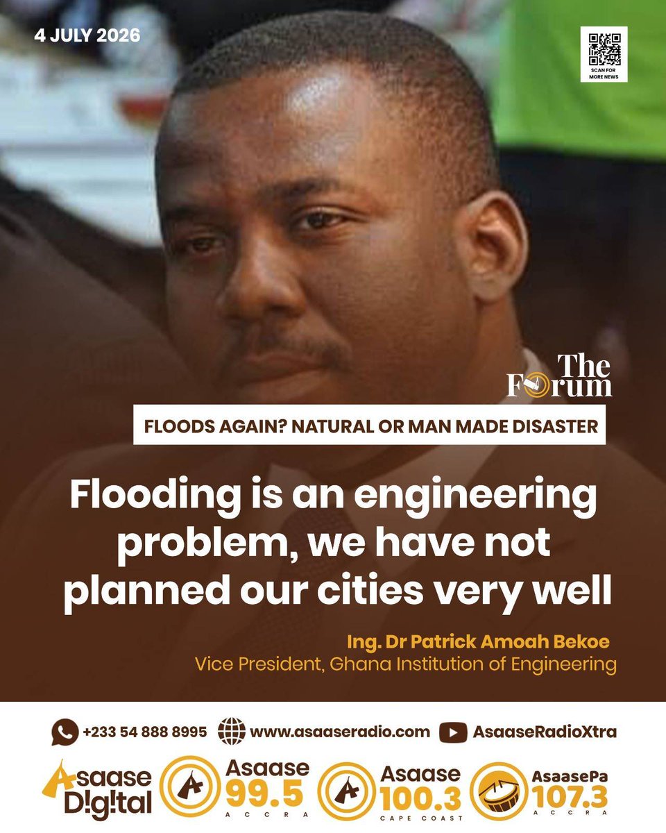 asaaseradio995's tweet photo. Flooding is an engineering problem,  we have not planned our cities very well - Ing. Dr Patrick Amoah Bekoe,Vice-president, Ghana Institution of Engineering

#AsaaseRadio #AsaaseNews | #AsaaseDigital #TheForum https://t.co/pB28hvZw90