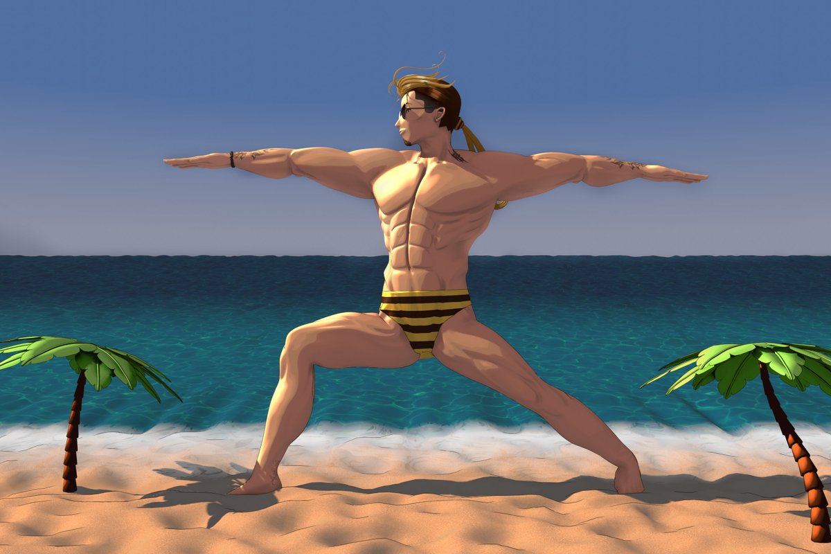 CQCreates's tweet photo. Part 6 of CQ OC summer. Sino is a giant who loves doing beach yoga, since he can't swim.

#b3d #3dart #blender #3DCG #originalcharacter #originalcharacterart #onepieceoc https://t.co/lPOiX9lAYm