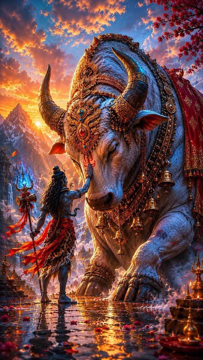 VertigoWarrior's tweet photo. The ultimate bond of devotion, strength, and divinity. Shiva and Nandi standing tall against the eternal peaks of Kailash.🔱✨ https://t.co/ITY4sRwbNE