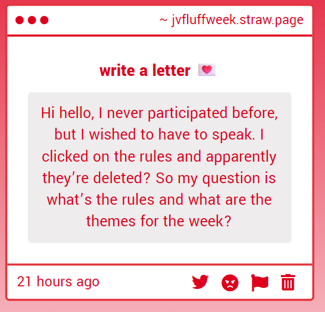 jayvikfluffweek's tweet photo. Greetings, my darling! We are delighted this shall be your first Fanweek. Our rules may still be found upon our page; we have left the link below. Save for a small change regarding more mature content, they shall remain much the same.
https://t.co/sepzdD8wxH https://t.co/yaaBGdEZZN