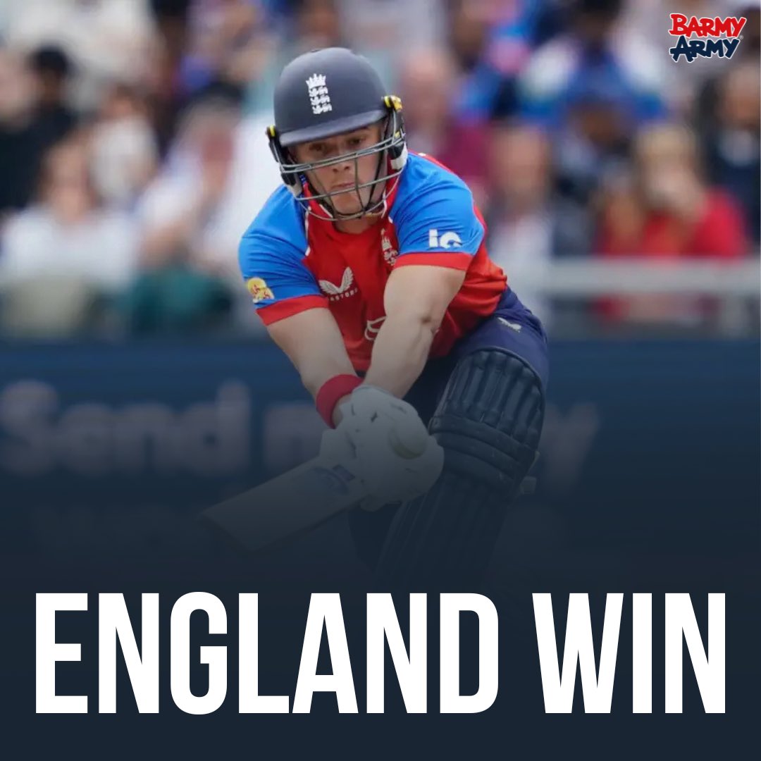 TheBarmyArmy's tweet photo. 🏴󠁧󠁢󠁥󠁮󠁧󠁿 ENGLAND WIN! 🏴󠁧󠁢󠁥󠁮󠁧󠁿

Jacob Bethell lights up Manchester with a brilliant knock as England seal a four-wicket victory 🔥

We take a 1-0 lead in the five-match series! 🙌

#ENGvIND https://t.co/F6Self0kju
