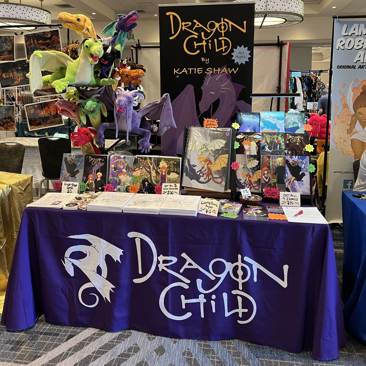 DragonChildKS's tweet photo. Happy 4th of July!  Day 2 of BayCon 42 has begun, and we’re ready for a festive day of book related fun. You can find my booth full of comics and handmade dragons in the Marketplace hall at the Santa Clara Marriott. Enjoy my holiday coloring page, featuring Kit the fox.

#BayCon https://t.co/V30CipB2hj