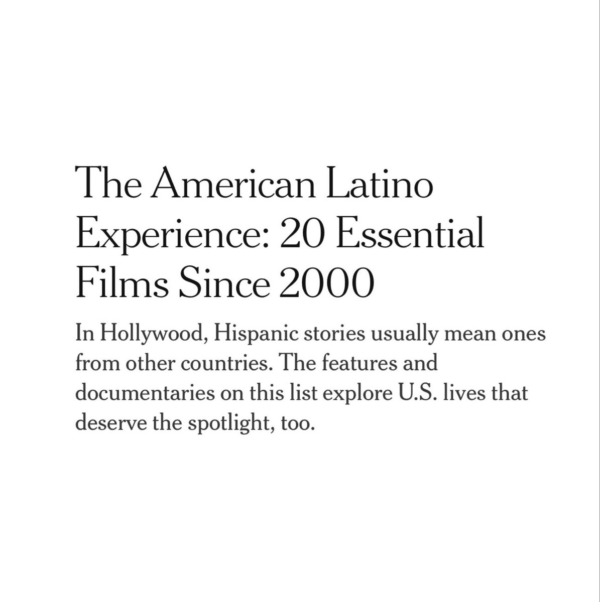 Carlos_Film's tweet photo. Latino stories are an indelible part of this country’s history. Today seems like a good day to reshare this list of films about U.S. Latinos that I did for NYT a few years. Gift link below. https://t.co/A88HFqMGu5