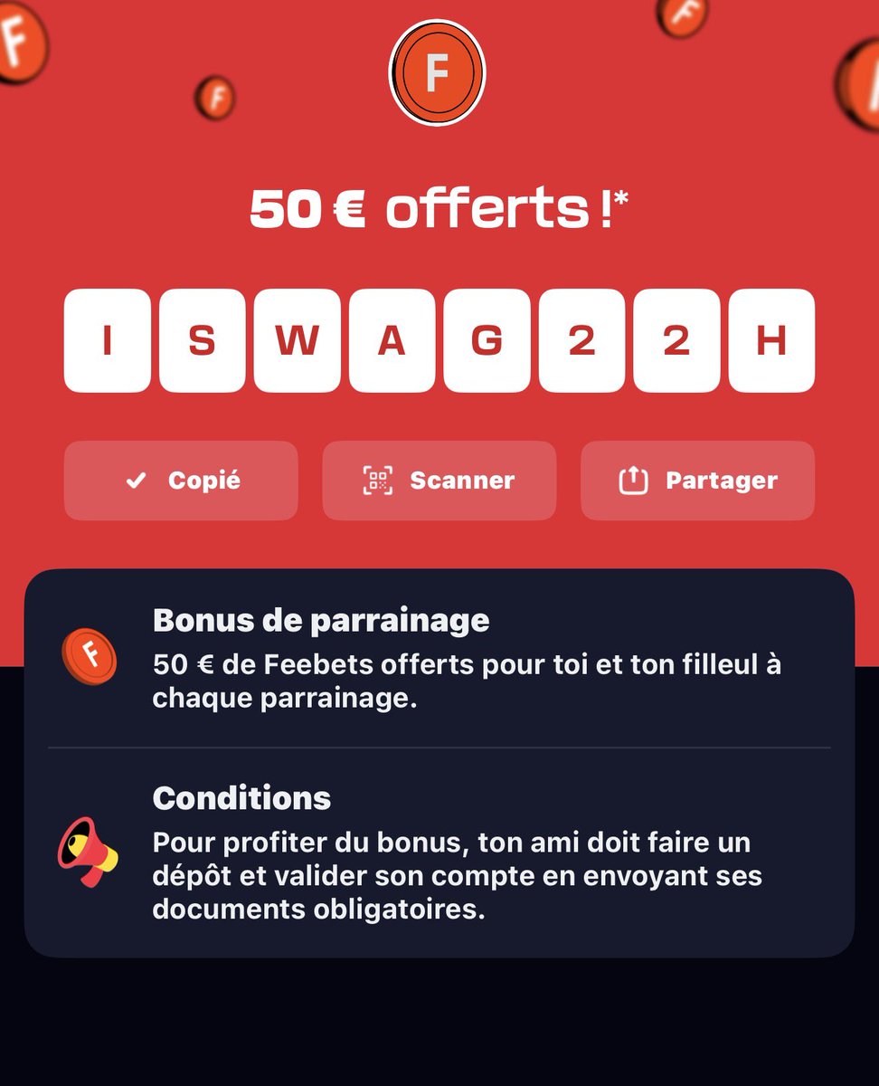 Sakzo92z's tweet photo. @Betclic Pour ceux qui n’ont pas encore un compte betclic 
tu t'inscris avec le code ISWAG22H tu déposes 10 euros tu valide tes documents et tu prends 50€ de freebets #betclic #freebet
dépeche toi car l'offre est limitée dernière place https://t.co/fiL87sk2Ge