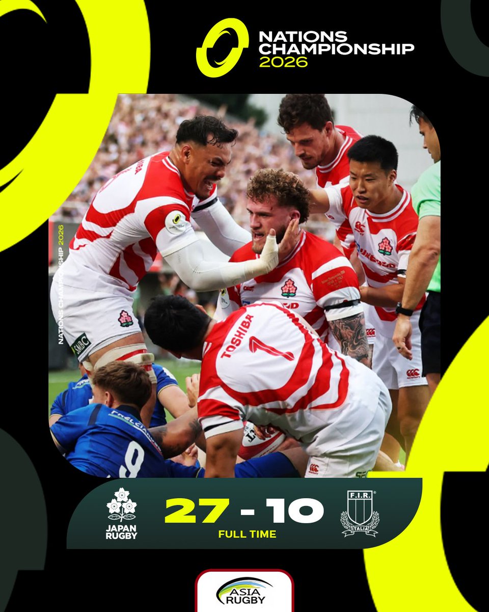 asiarugby's tweet photo. Round 1 belongs to Japan 🇯🇵🔥

The Brave Blossoms kick off their Nations Championship campaign in style with a 27-10 win over Italy on home soil.

A strong second-half performance seals an impressive opening victory. 🌸🏉

#NationsChampionship #JapanRugby #AsiaRugby https://t.co/Th8JhaDlPO