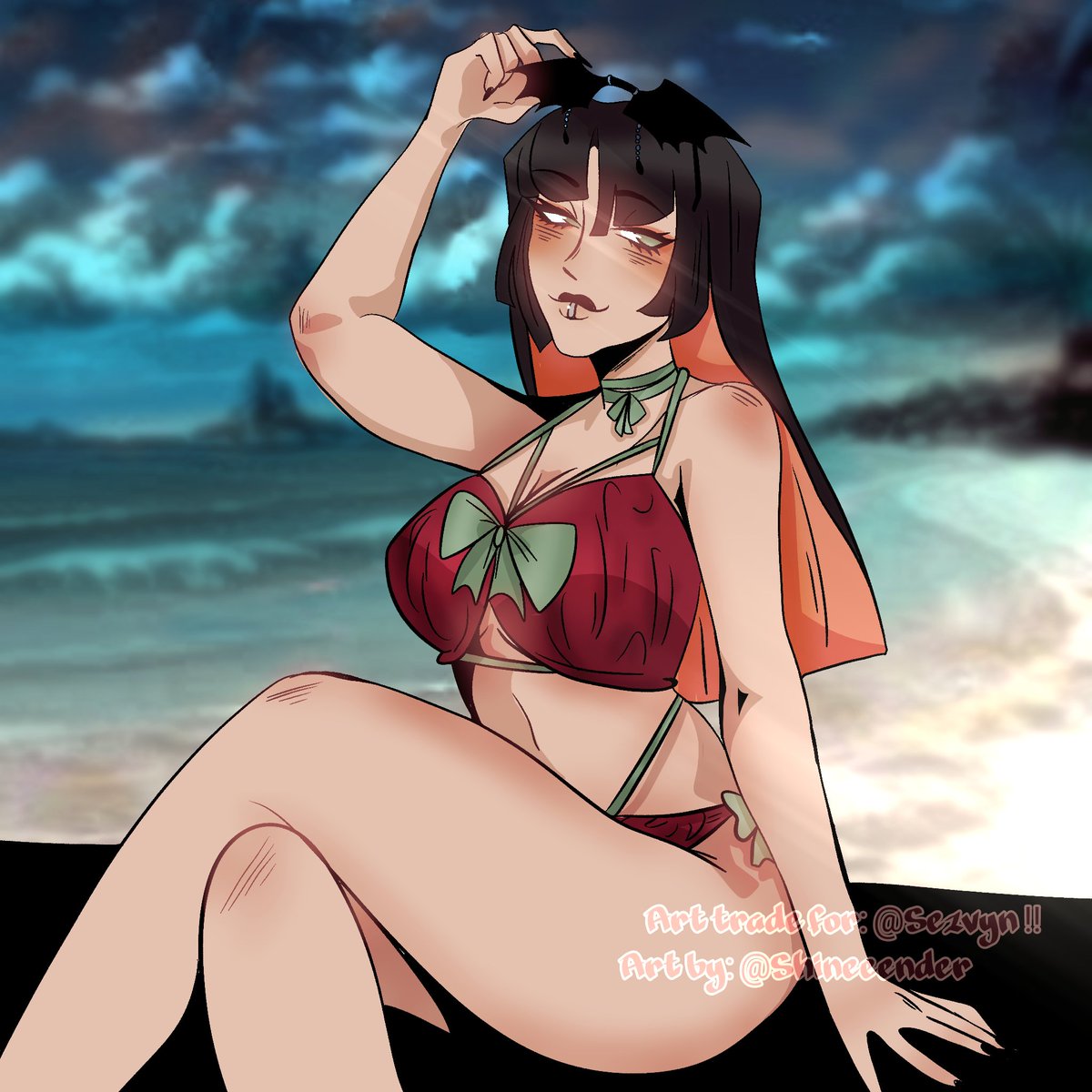 shineeender's tweet photo. Oh, Countess. Don't you know you're not supposed to be out in the sun~ ?

( Art trade for : @Sezvyn_ ) 
🦇🏖 https://t.co/xSRemCViLK