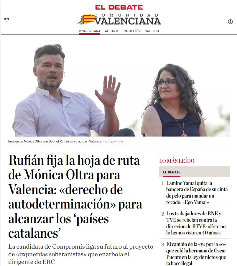valencia_unida's tweet photo. @monicaoltra muestra su verdadera cara, muchos #valencianos rechazamos los "Paises Catalanes" porque defendemos una identidad #valenciana propia, con nuestra #historia, nuestra #cultura y nuestra lengua. #Valencia no necesita proyectos identitarios importados. #comunitatvalencina https://t.co/O2an41d6we
