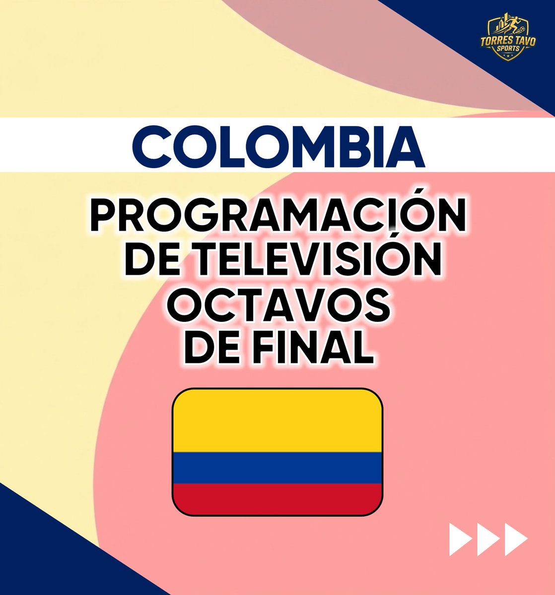 TorresTavo's tweet photo. 🗓️¿Dónde y a qué hora ver TODOS los partidos de octavos de final de la #CopaMundialFIFA en Colombia?🇨🇴

Fechas, horarios y qué canales de TV o streaming transmiten cada juego (Caracol, Dsports, RCN, Win Sports, Disney). #Mundial2026 #DondeVerElMundial #FutbolEnVivo https://t.co/NBORpNFH6M