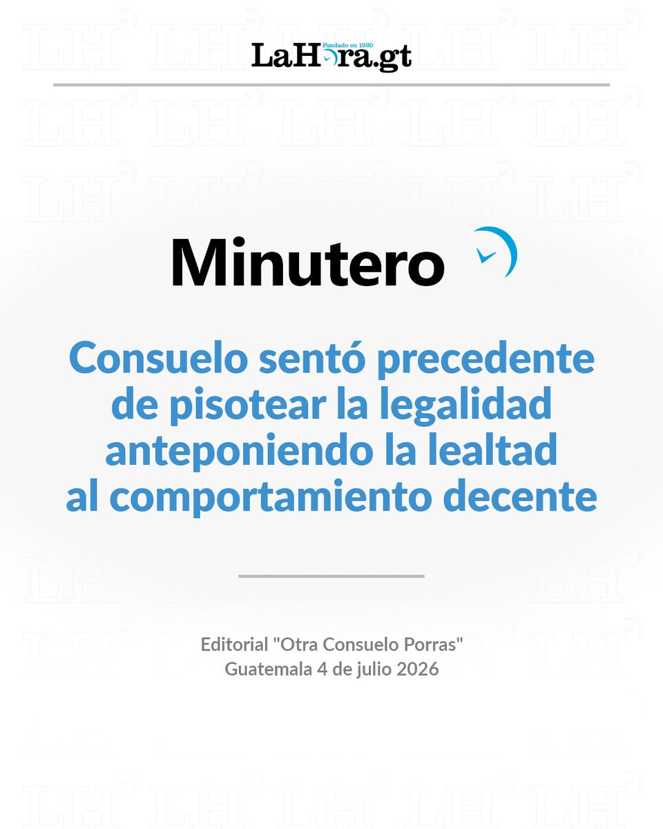 lahoragt's tweet photo. #LHEditorial | Sin duda, el precedente sentado por Porras, tras haber sido designada para el ejercicio de una función pública por los dos últimos expresidentes, se va a repetir porque Marisol Rivera antepondrá su lealtad y agradecimiento a Mazariegos. Lee el editorial del día aquí ➡️ https://t.co/tDxWNlDqZl