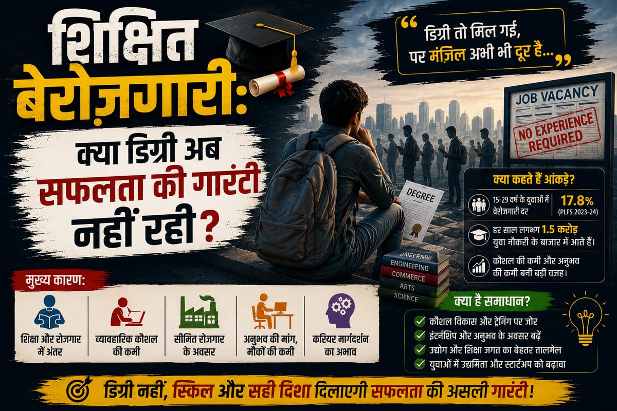 News2ThePoint's tweet photo. डिग्री हाथ में, नौकरी गायब: आखिर युवाओं का भविष्य किस ओर?

#रोजगार #शिक्षित_बेरोज़गारी #भारत_का_युवा #Jobs #Employment #PLFS #SkillDevelopment #Education #YouthPower #NewIndia #ToThePointNews

https://t.co/1sObeXwiUP https://t.co/usVn8jRFOs