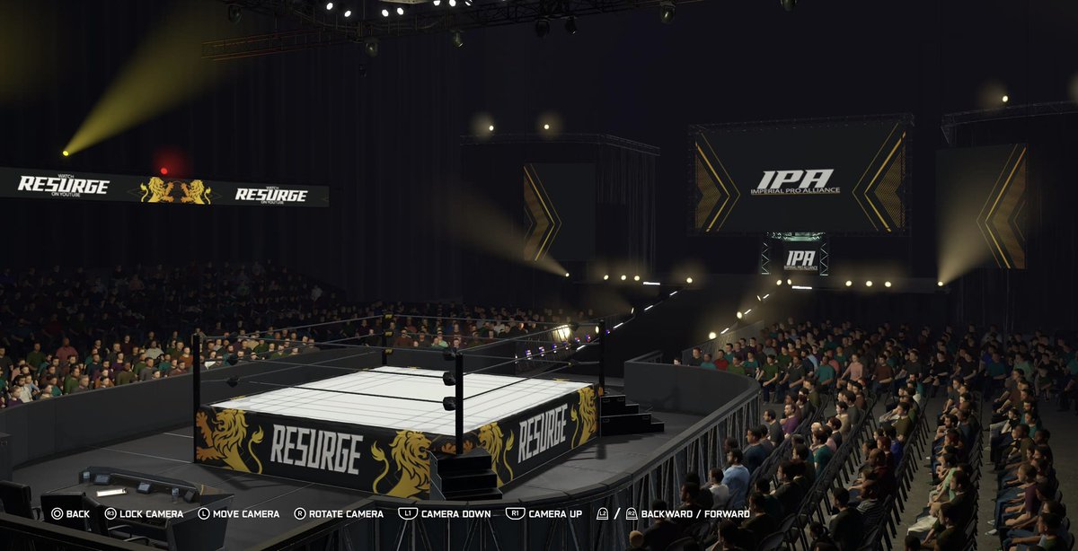 TheSurpDG's tweet photo. Hello friends! 
I present to you Imperial Pro Alliance (IPA) the promotion that all these wrestlers will be competing at this is the weekly show named RESURGE! 

P.S. 1st time making an arena in a very long time. Any tips and tricks are much appreciated moving forward! #WWE2K26 https://t.co/ZfmyBFbRNB
