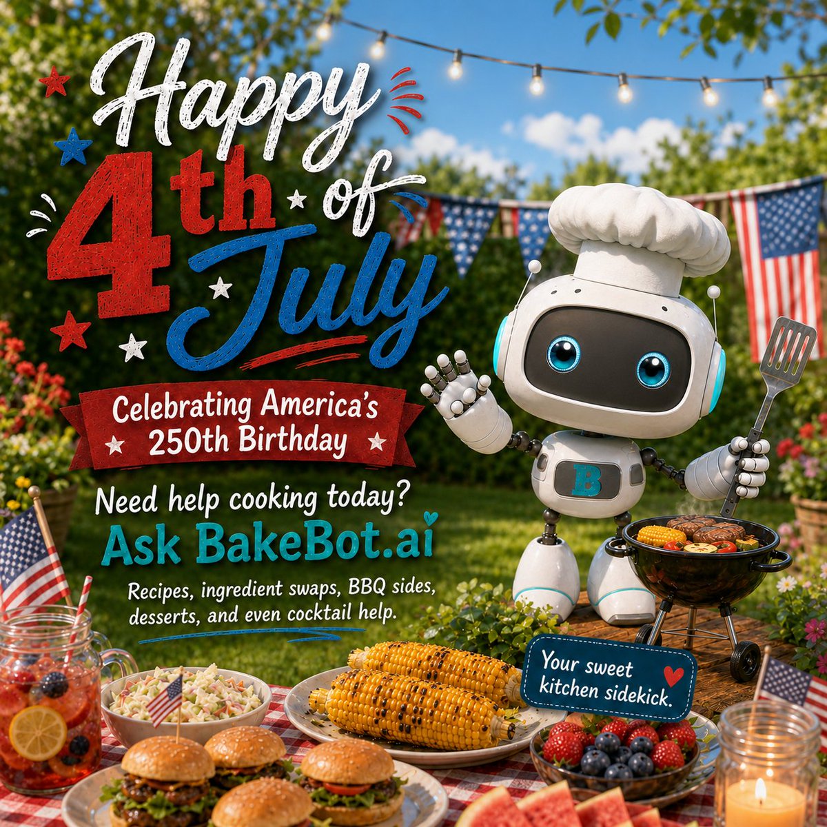 bakespace's tweet photo. Fireworks up, grill going. Happy 4th of July! Burgers, dogs, and everything in between. We're here to help if you need us today. Have a great one.

Get cooking &amp; bartending help: https://t.co/HHxnZ1vsdf 

#bakebot #cooking #bbq #america #4thofjuly #happy4th #cookinghotline https://t.co/GmFI8cIdUI