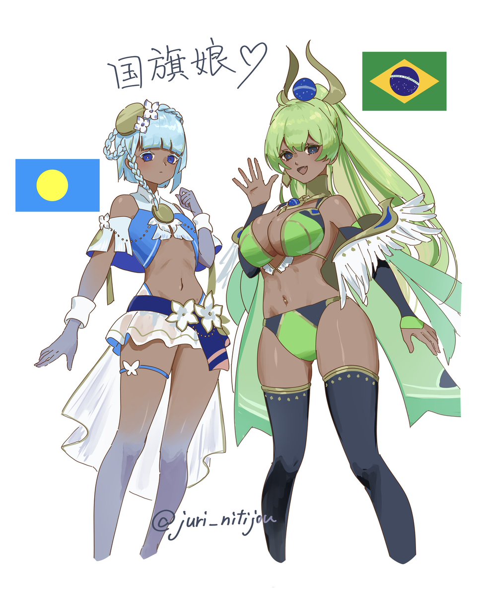 juri_nitijou's tweet photo. 流石にキャラデザ良すぎてファンアート描いてしまったwww
褐色初めて描いた！楽しかった🫶
 #国旗娘 https://t.co/tDHSVmHRGW