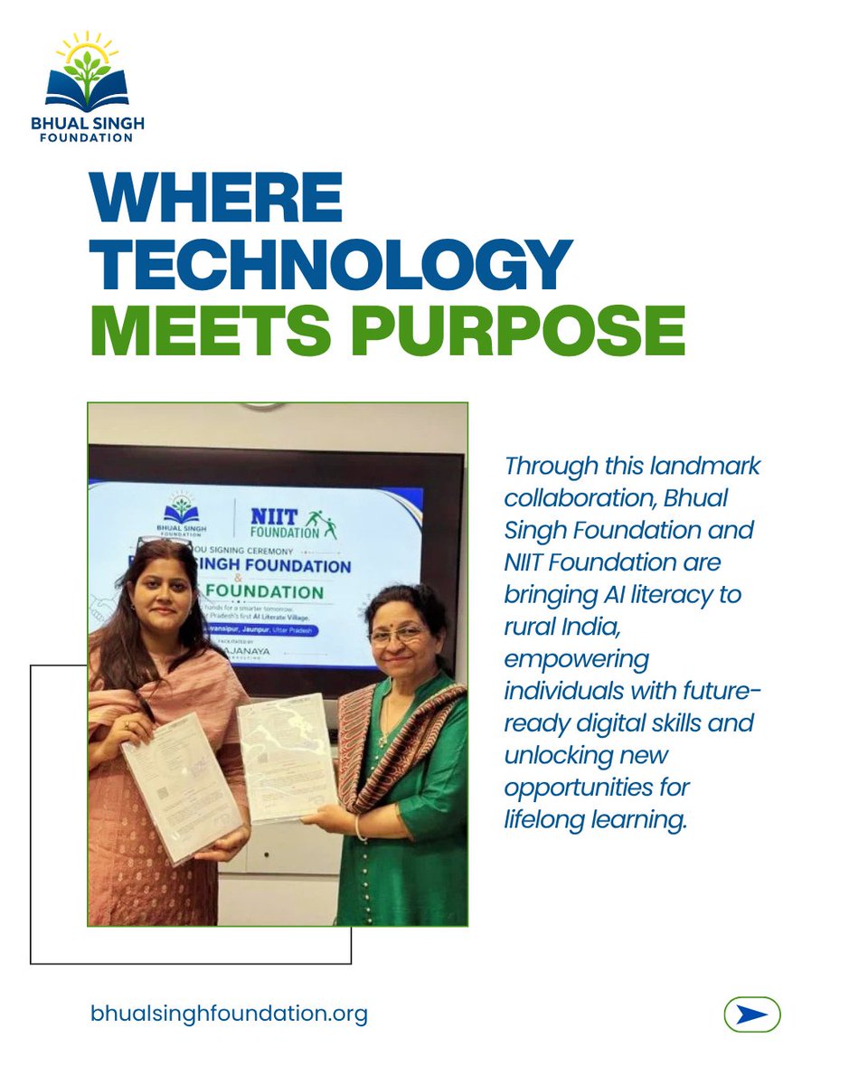 helps_bsf's tweet photo. We are proud to partner with NIIT Foundation to establish an AI Literate Village in Jaunpur, Uttar Pradesh! 🌐🚀

#AILiterateVillage #DigitalLiteracy #RuralDevelopment https://t.co/KNva56n73e