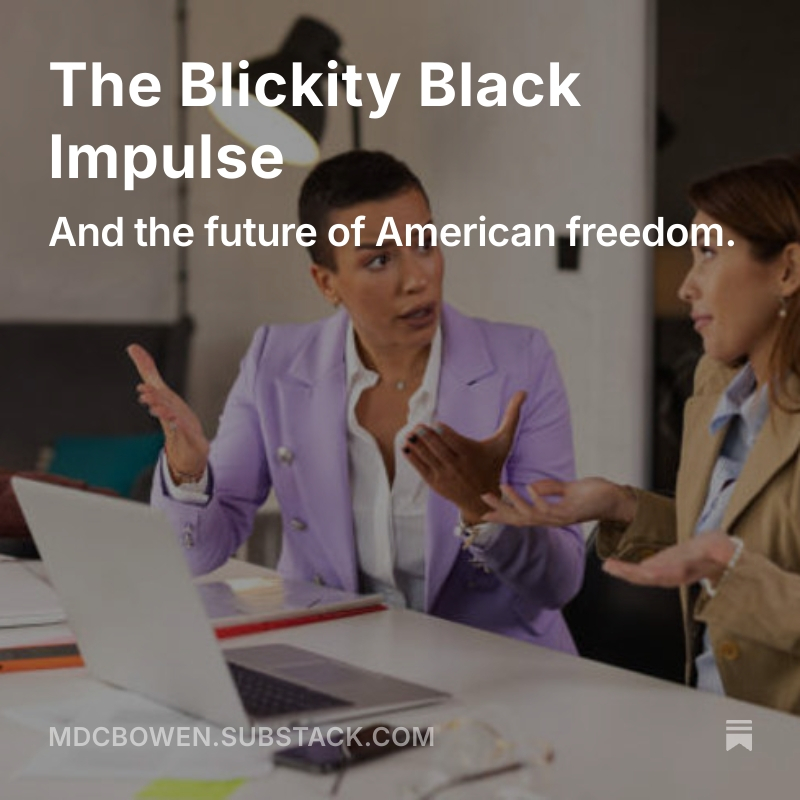 mdcbowen's tweet photo. The Blickity Black Impulse, by @mdcbowen https://t.co/pu4bUseYgq #independence #blacktwitter #FreedomOrNothing #July4th

My blackness was, like everyone’s original blackness was as defined by the Black Arts Movement as an ironic label. The idea was to take the insult and invert it into a matter of [sometimes perverse] pride. Some people needed to dig down further to find an ultimate expression of alienation, but alienation was the point. As an existential tenet, blackness took the outsider’s position and dared America to live up to its ideals.