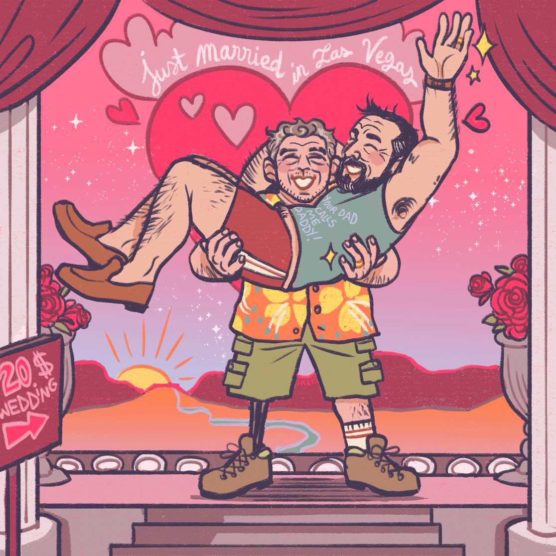 910cts's tweet photo. happy dapitt day to my rabbot celebrators! 
I participated in a blind pick-a-prompt where I got to draw something based on someone's else cool idea :D so I picked this: Jack and Robby "accidentally" get married in Vegas 😳🥳 https://t.co/YyvfQFkbI5