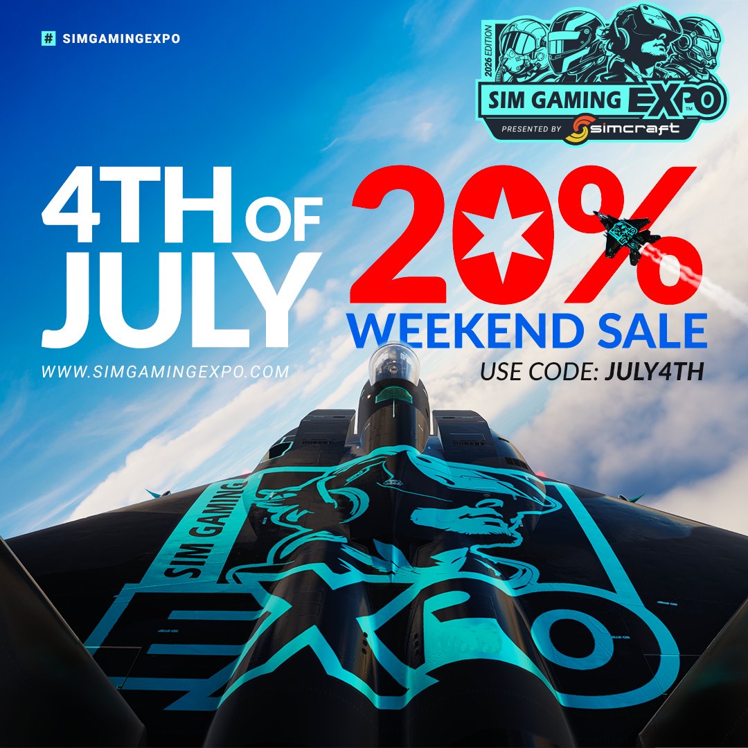 SimGamingExpo's tweet photo. Happy 4th of July from Sim Gaming Expo Presented by SimCraft!

We are celebrating with a 3-day flash sale — use code JULY4TH at checkout for 20% off your tickets! 

This offer ends at midnight CST on July 6th and will not be extended so grab yours now!

Show Dates: September 18–20, 2026

Location: Schaumburg Renaissance Convention Center, 1551 Thoreau Dr., Schaumburg, IL

Show Hours:
Friday, September 18 | 12PM – 8PM
Saturday, September 19 | 10AM – 6PM
Sunday, September 20 | 10AM – 5PM

Tickets at https://t.co/fVD9FGnrnj

Follow Sim Gaming Expo on social media @simgamingexpo to stay up to date with all the latest news and show details. 

Join our Discord at https://t.co/rAWJ5zz5rQ