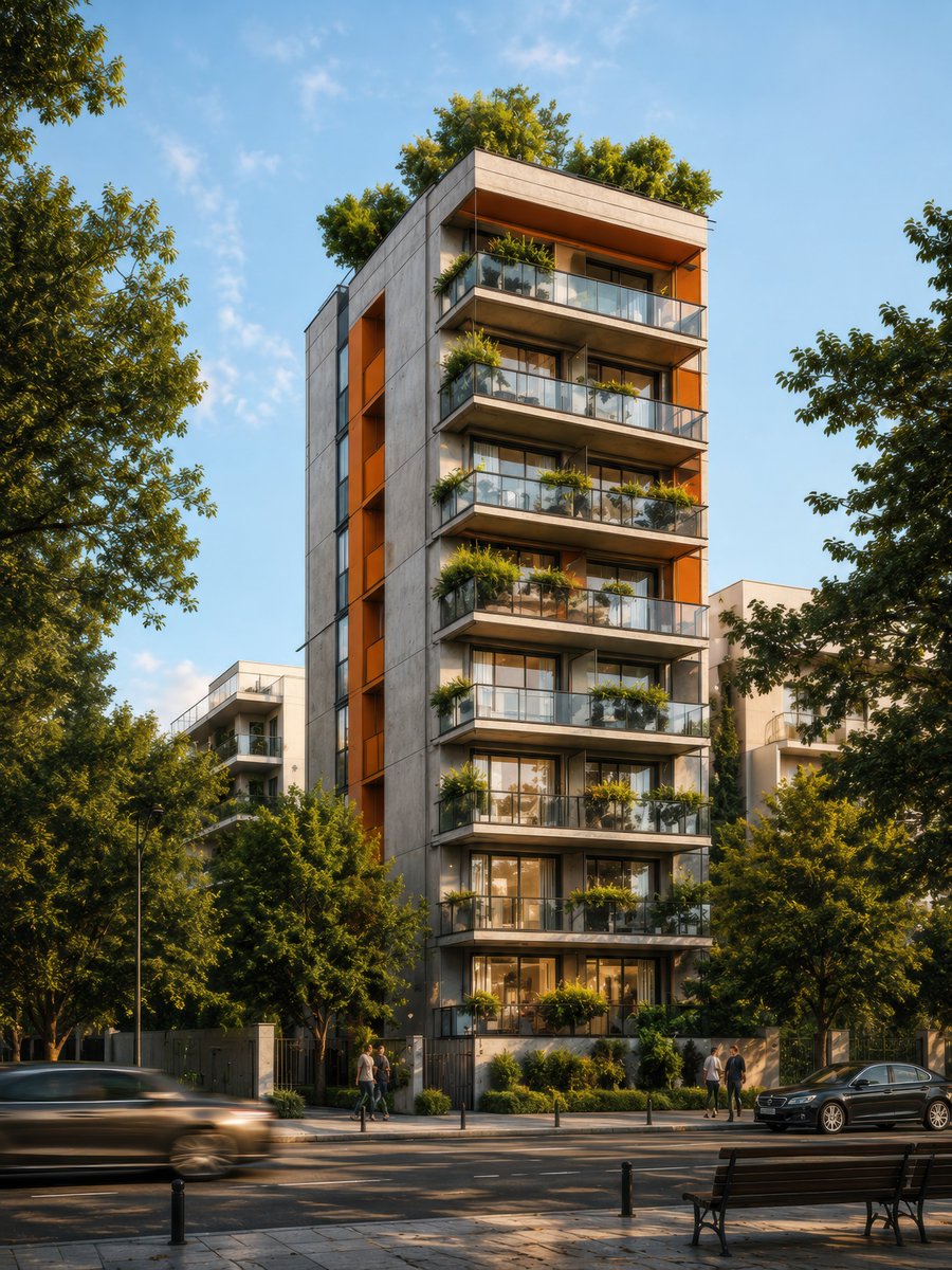 sumonmia0's tweet photo. Sketch → watercolor → photoreal render. One green balcony apartment tower, three design phases, one clear idea: nature isn't an amenity, it's the architecture. #architecture #cgi #AI #render https://t.co/VFhW40B98l