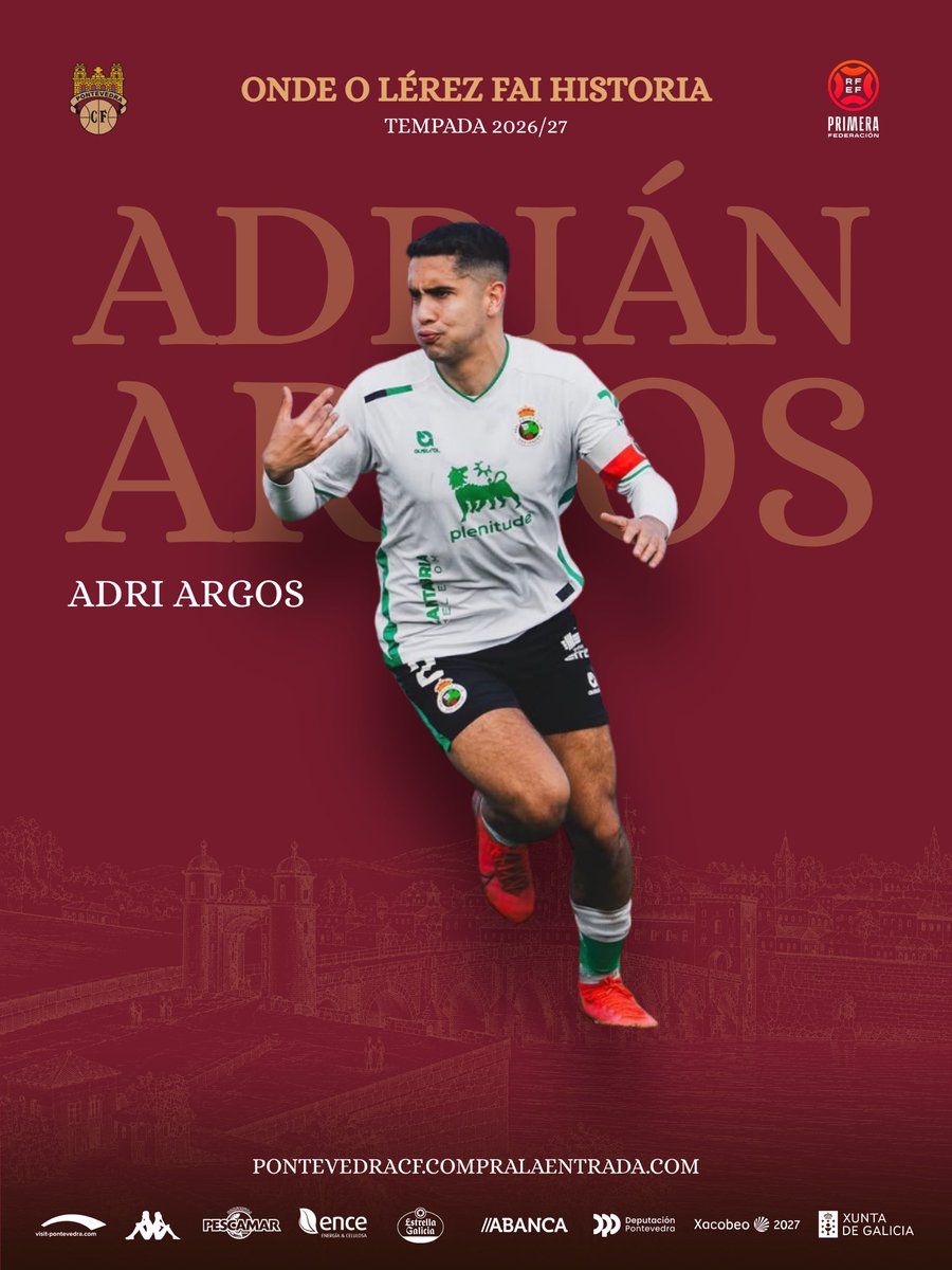 PontevedraCFSAD's tweet photo. 𝑶𝑭𝑰𝑪𝑰𝑨𝑳 ✍️ | Adri Argos, novo integrante da defensa granate ♥️

O xoven defensa cántabro chega con gañas de percorrer a banda de Pasarón 🏃🫶

#OndeOLerezFaiHistoria https://t.co/eMnRt2L8GN