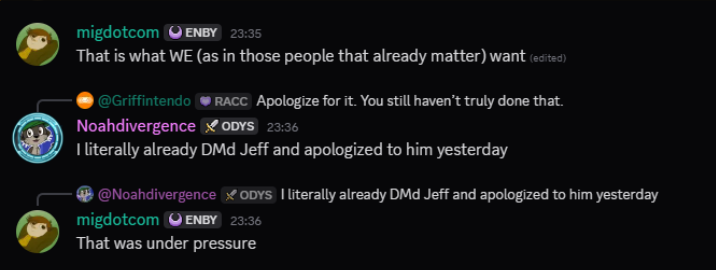 CyanLos's tweet photo. @mcdizzle17 @FutureNighmares Here. He keeps flipping between yes and no. Specifically, he doesn't want people to know the true extent of his wrongdoings and would rather make concessions to make the problem go away. This is also why he lies about apologizing to Jeff, which he never sincerely did. https://t.co/1yWuE6uT48