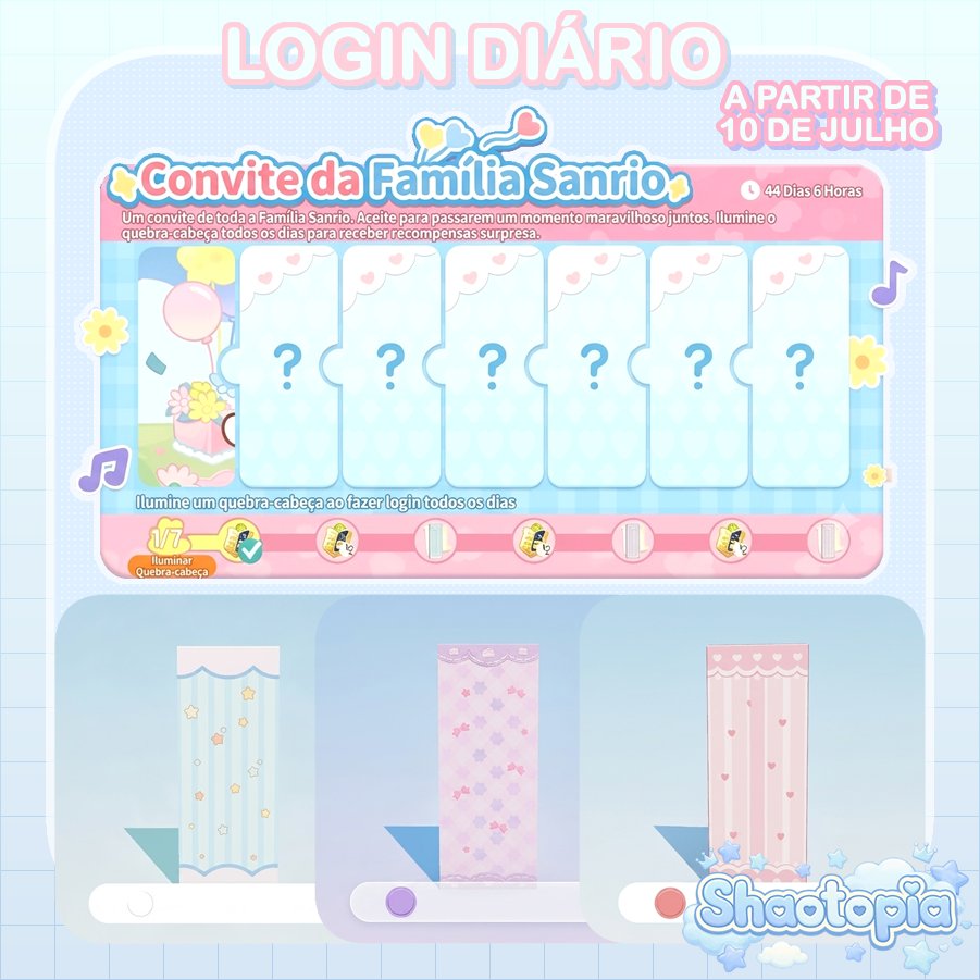 shaotopia's tweet photo. 🆕 Novo evento de Login Diário!

A partir do dia 10, faça login por 7 dias para resgatar Passes de Show x8 (com limite de tempo) e 3 novas texturas de parede super fofas!
O evento é uma preparação para a chegada da collab com os personagens da Sanrio!

#Heartopia https://t.co/66aSk7j0Qo
