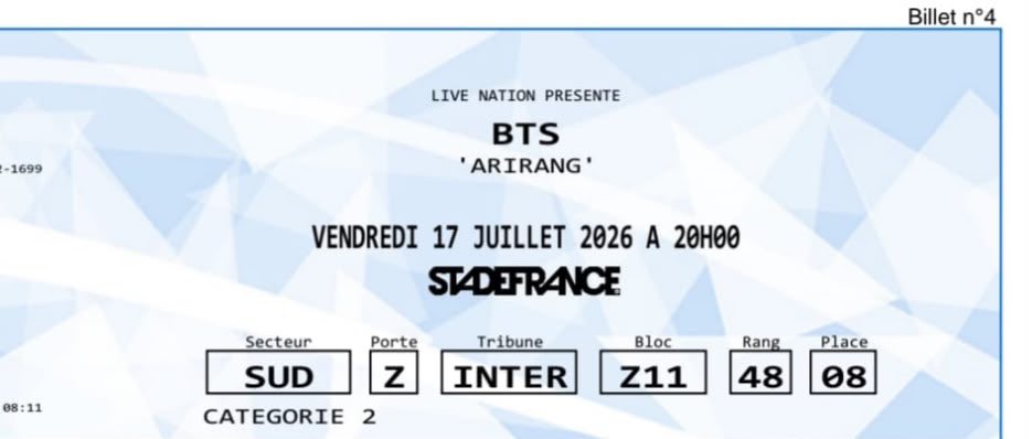 13outroego's tweet photo. Hi!!! I am selling a BTS ticket for France the 17th!! 

I cant go because of work :( i sell it at face value. (149€)

Seated in sector Z11 💜🫰🏻@875tickets https://t.co/6wwjMrWs9W