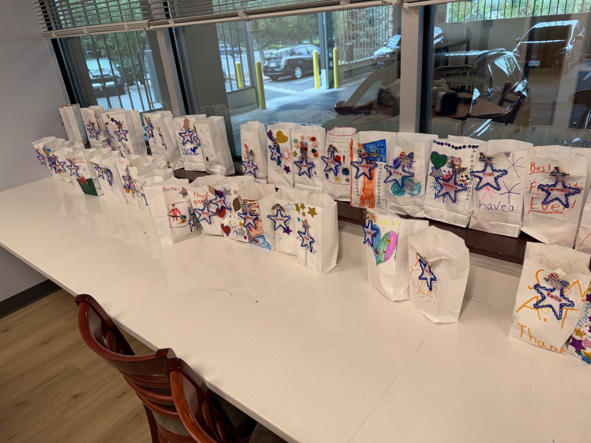 jeffcom911co's tweet photo. Thank you to Jeffcom’s Employee Enrichment Team for putting together sack lunches for our employees working the 4th! Also thank you to the incredible kids who helped assemble and deliver them and the local elementary school students who decorated the bags! https://t.co/EU75sVpPzE