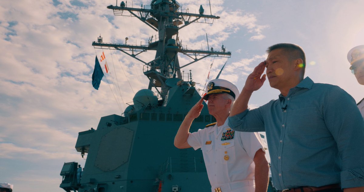 SECNAV's tweet photo. 250 years of naval heritage. A global force built on strength, resolve, and the unbreakable bonds with our allies and partners.

This is American seapower—celebrating freedom, preserving peace through strength, and keeping the sea lanes free and open for all.

Proud to stand aboard USS Farragut during International Naval Review 250.