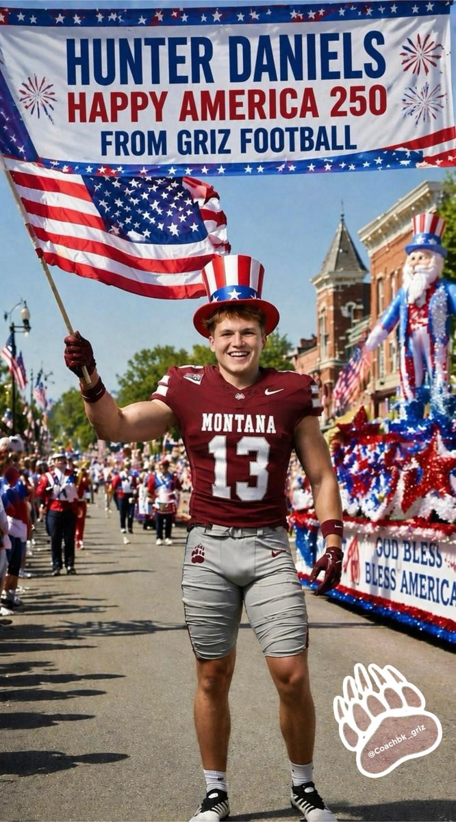 HunterDanielsMT's tweet photo. Thank you @Coachbk_griz for the patriotic graphic! God bless the USA!!🇺🇸🇺🇸🇺🇸 Happy 4th to everyone!
@MontanaGrizFB @KeatonJ_3 @PhenicieRo53154 https://t.co/V3QuFn566l