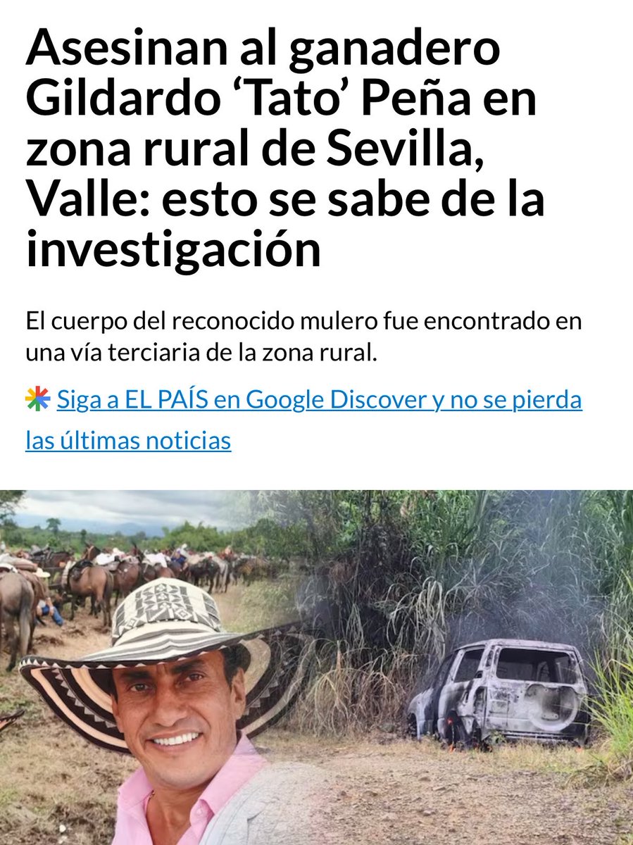 ChriGarces's tweet photo. Rechazamos el asesinato de Gildardo “Tato” Peña Bermeo en Sevilla. Exigimos que este crimen no quede en la impunidad y pedimos al Gobierno y a las autoridades reforzar las garantías de seguridad para los habitantes del Valle del Cauca. La violencia no puede seguir imponiéndose. https://t.co/rzFaPupP7I