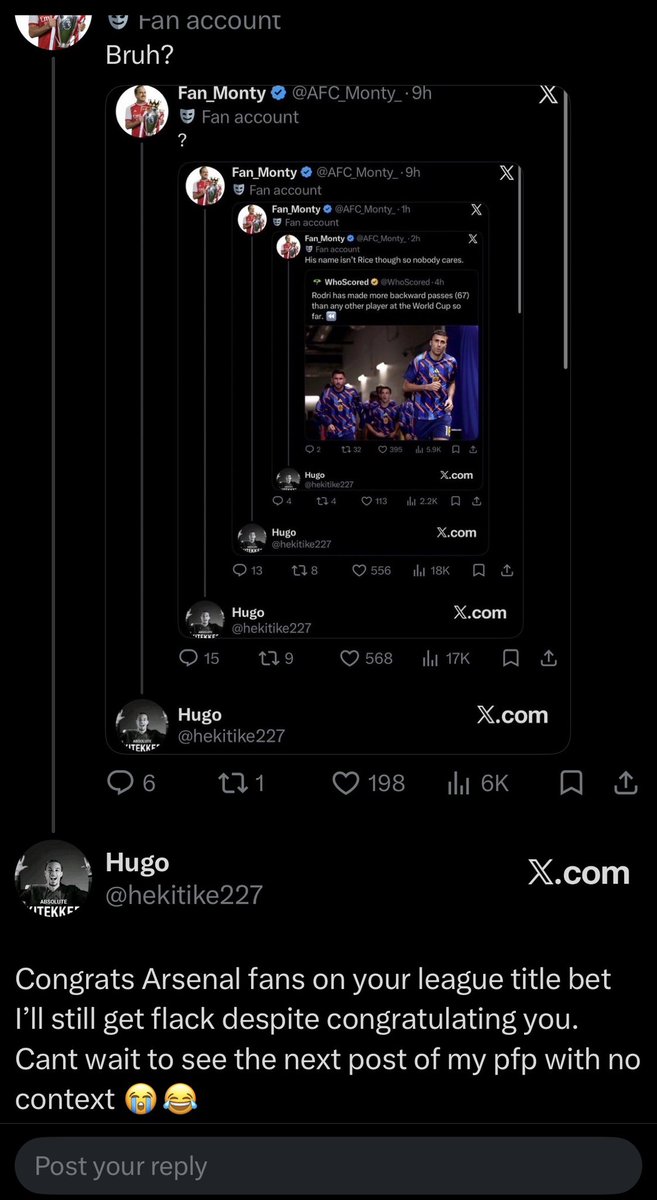 hekitike227's tweet photo. @ahmzyfrenzy @AFC_Monty_ Had a feeling you’d post something like this only an Arsenal fan would get mad at someone for congratulating them on winning the premier league 😭😭😭🤣🤣🤣 https://t.co/o6jm4t72qt