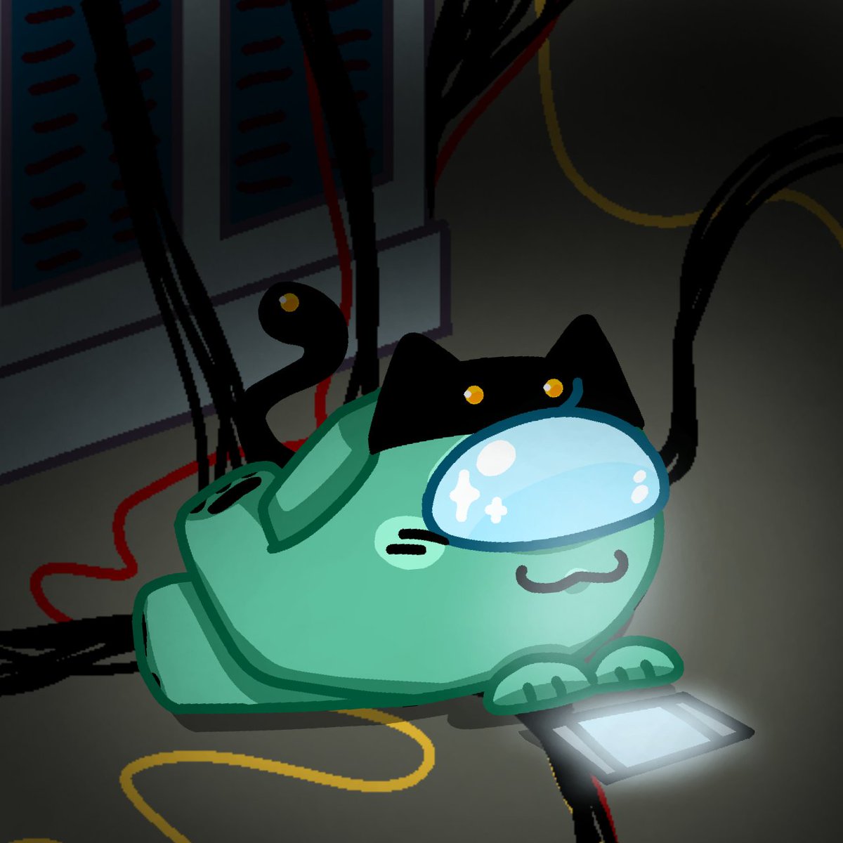 thetech_bean's tweet photo. [OPEN RP] 

- Jade lays on top of the warm wires of electrical, watching videos on their device. The catmate impostor looks up as you walk in. 

- What do you do? https://t.co/ncQGajWyeC
