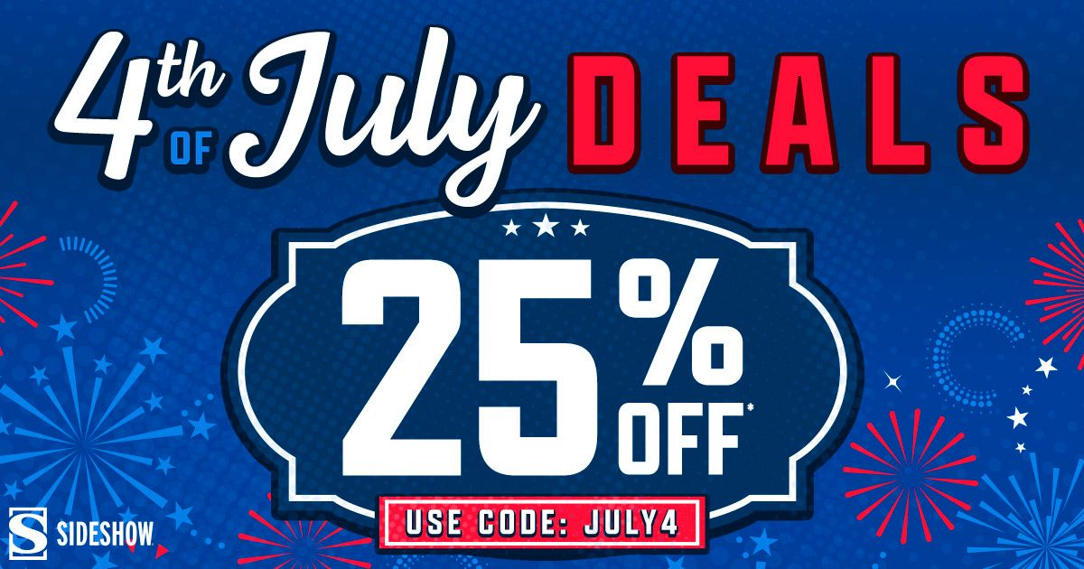 collectsideshow's tweet photo. From now through Sunday, July 5 at 11:59 PM PT, save 25% on select in-stock products with code July4. 🇺🇸🦅🎆🗽We're celebrating the 4th of July all weekend long! https://t.co/1pUJSQ0kph