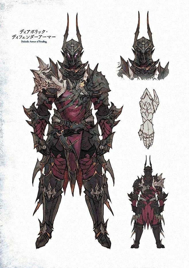 Aetas_Memoria's tweet photo. A couple of Final Fantasy XIV armour set designs by Ayumi Namae, and by Tsubasa Masao. 

Hellhound Armour from FFXIV Stormblood: Art of the Revolution - Western Memories artbook.

And Diabolic Armour of Fending from FFXIV: Heavensward - Art of Ishgard - Scars of War book. https://t.co/6MhpFqp3cD