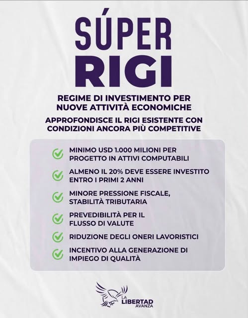 istMilei's tweet photo. In Argentina fanno sul serio per attrarre investimenti. Non interventi e sussidi a pioggia, o agli amici degli amici, ma condizioni eccellenti per fare impresa.
https://t.co/Vek1AaWR5N https://t.co/wzM2KMa9At