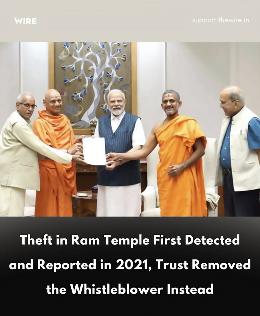 muralitwit's tweet photo. Bank officials Ratnesh &amp; Gagandeep were regulars at Ayodhya's cash room.

14 men sorted donations with fake vouchers.

Cashier Mahipal Singh caught staff stealing ₹5L and reported it to Champat Rai &amp; Gopal Rao.

They fired him.

The Ram Mandir loot is 4.5 years old.

PM silent. https://t.co/kgs5cIF6dz