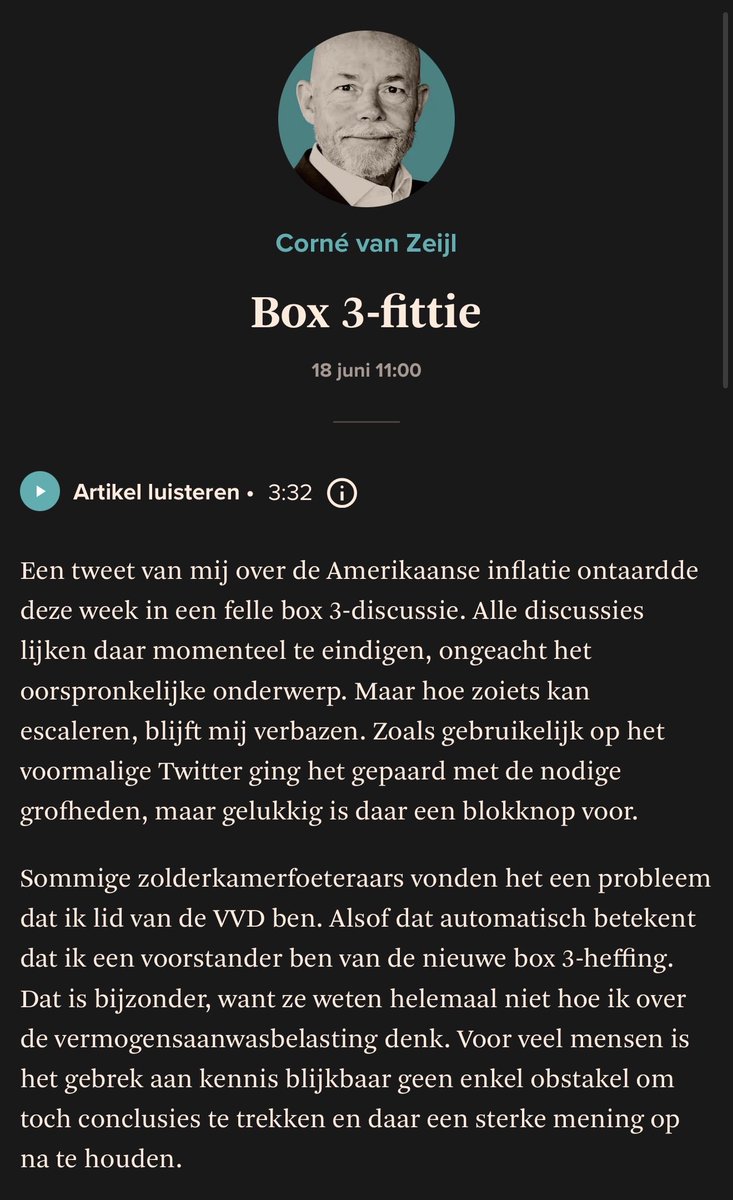 De_belegger's tweet photo. Vond het al verdacht rustig en bijna geen aanwasbelasting promoters op X.

Maar toen zag ik dat een prominente VVDer die samen met PRO optrekt om ons de middeleeuwen in te belasten, mij geblokkeerd heeft op X & er een column over heeft geschreven in het FD 🥹❤️

Je hebt wel aanwasbelasting gepromoot & de VVD heeft er ook voor gestemd. Dus ontkennen heeft geen zin. Draaien wel. Tegen stemmen wel. @beursanalist
