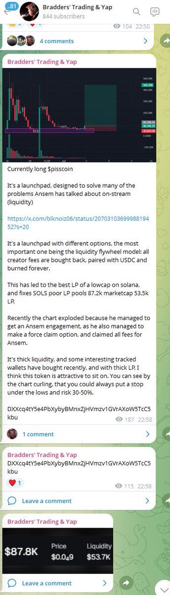 bradders_2's tweet photo. dropping free equities &amp; onchain (now it’s heated up) thesis’ in my free TG.

normally swings, quality > quantity (sometimes long time between calls, vs gambles). 

$pisscoin w thesis @ 85k. Reviving channel since lost account, trying to grow the room.

https://t.co/xs0AgRqXry https://t.co/k8nUhNPb0f