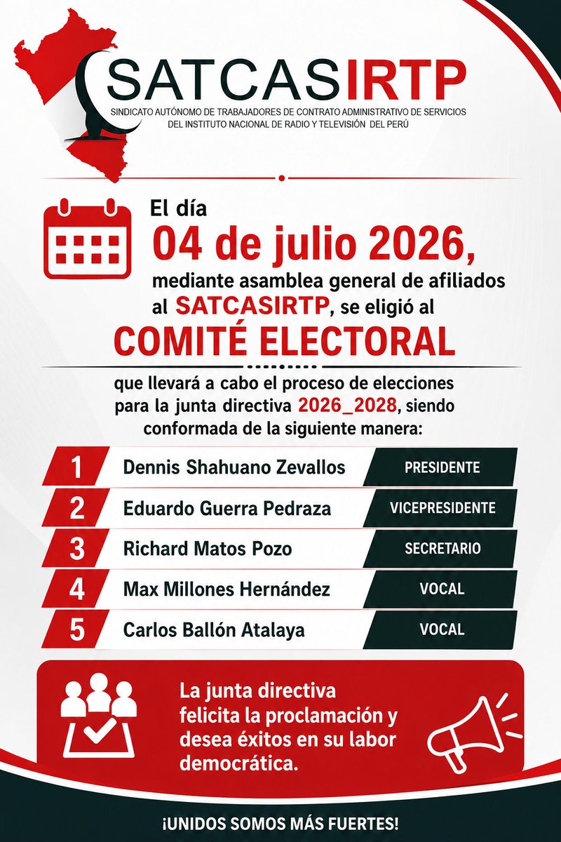 satcasirtp's tweet photo. 🚨 DEMOCRACIA SINDICAL 🚨 
El día de hoy la junta directiva 2024-2026, realizó mediante Asamblea general, la convocatoria a elecciones generales de una nueva junta directiva para el periodo 2026-2028, de acuerdo a sus estatutos se realizó la conformación de un comité electoral. https://t.co/hriOi2ry9f