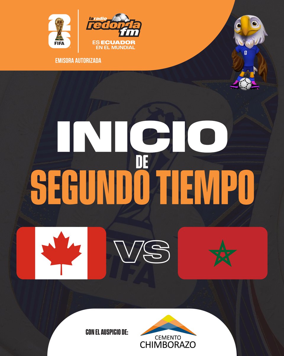 LaRadioRedonda's tweet photo. Arranca el complemento del choque entre Canadá y Marruecos en los octavos de final del Mundial 2026.

#RedondaMundialista 📻 https://t.co/QaKh4O3oH6
