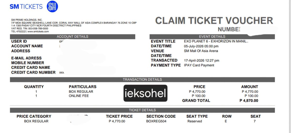 pookibiy's tweet photo. WTS LFB PH 🇵🇭
EXO PLANET #6 - EXhOrizon in MANILA
DAY 2
1 Ticket Available
• Box Regular (Section 504, Row E, Seat 7)
• Price: ₱5000
◽️ 30% DP to book and secure the ticket
◽️ Sabay natin i-claim sa SM MOA
#EXO #EXOPLANET #EXhOrizon #EXhOrizoninMANILA #EXOLk https://t.co/MYCe08EuHC