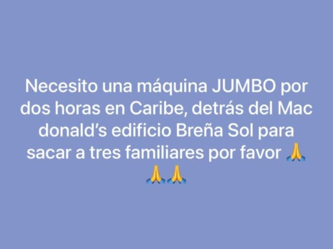 JeSuisKlis's tweet photo. Una pana está buscando un Jumbo desde hace días para sacar los cuerpos de 3 familiares que están en el edificio Breña Sol detrás del Mc Donald's de Caribe. Marialejandra +58 412-9955318 https://t.co/8grk3LVPyy
