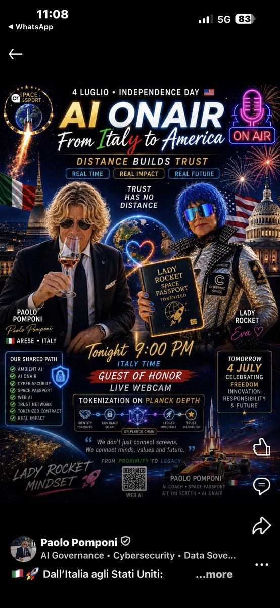 LadyRocketSpace's tweet photo. https://t.co/KEplnuqoJZ

Join me, @Grant_Blaisdell - descendant of President Ulysses Grant and our Italian partner @PromptDesignIA  bringing our Space- Milan -Sardinia @CopernicSpace and @LadyRocketSpace program with AI ! And @nancy_mahler - our investor and Passport Holder … @KrisWebste86933 and other @LadyRocketSpace guests!
Dedicating and donating US Constitution -Moon version. 
While celebrating with @TrueMarynRyan in Washington DC! 
Join us!