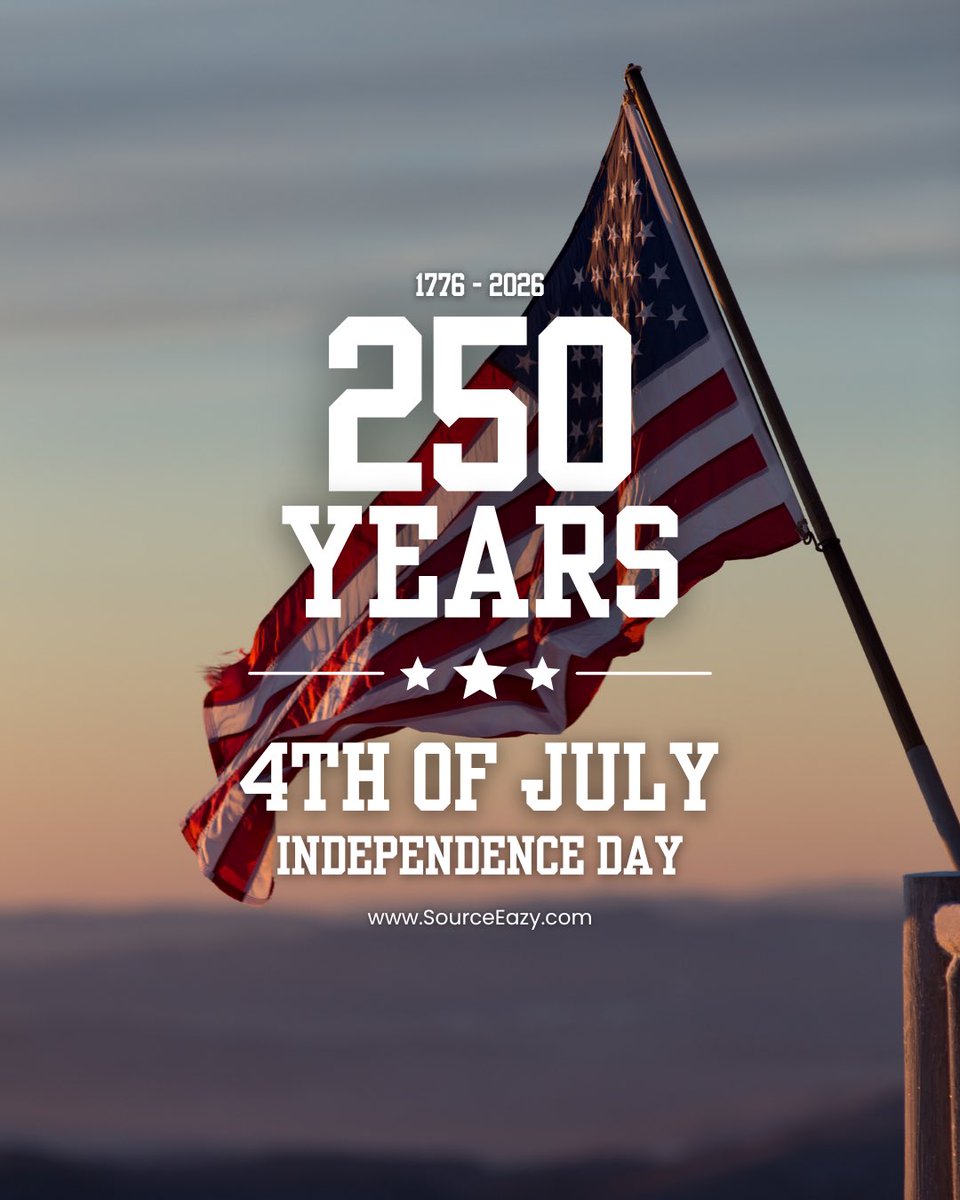 RusselInBeta's tweet photo. 🇺🇸 250 Years of American Freedom, Innovation, and Entrepreneurial Excellence. Here’s to the Next 250! Happy 250th Birthday, America! 🇺🇸

#America250 #July4th #MadeInAmerica #Entrepreneurship #Innovation #Manufacturing #SourceEazy https://t.co/fSyEThVWpx