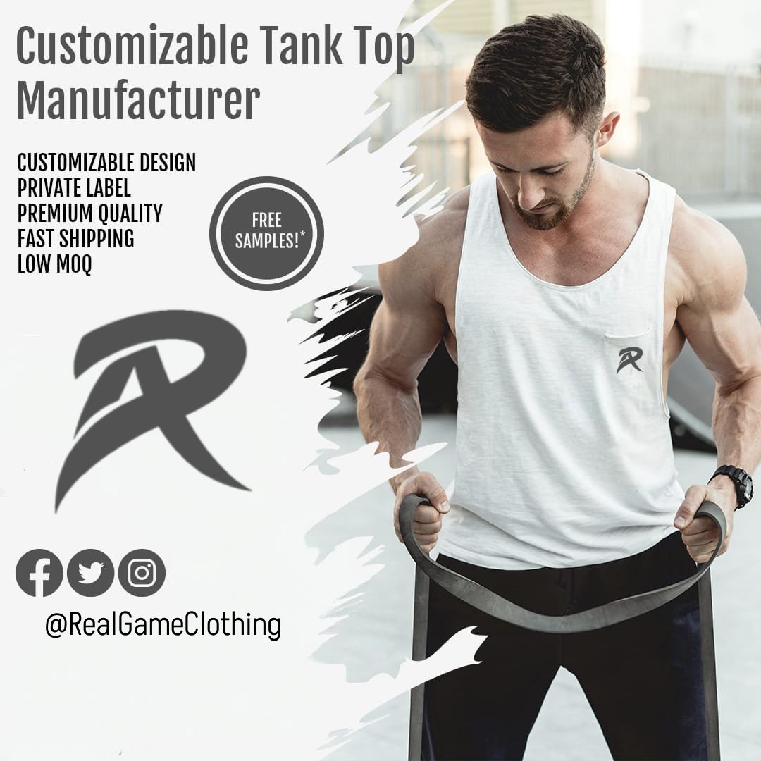 RealGameClothi1's tweet photo. 👕 Customizable Tank Top Manufacturers – Premium Gym &amp; Streetwear Essential 🔥

#CustomTankTops #TankTopManufacturer #GymWear #SportswearManufacturer #RealGameClothing https://t.co/RLtLfPAoI8
