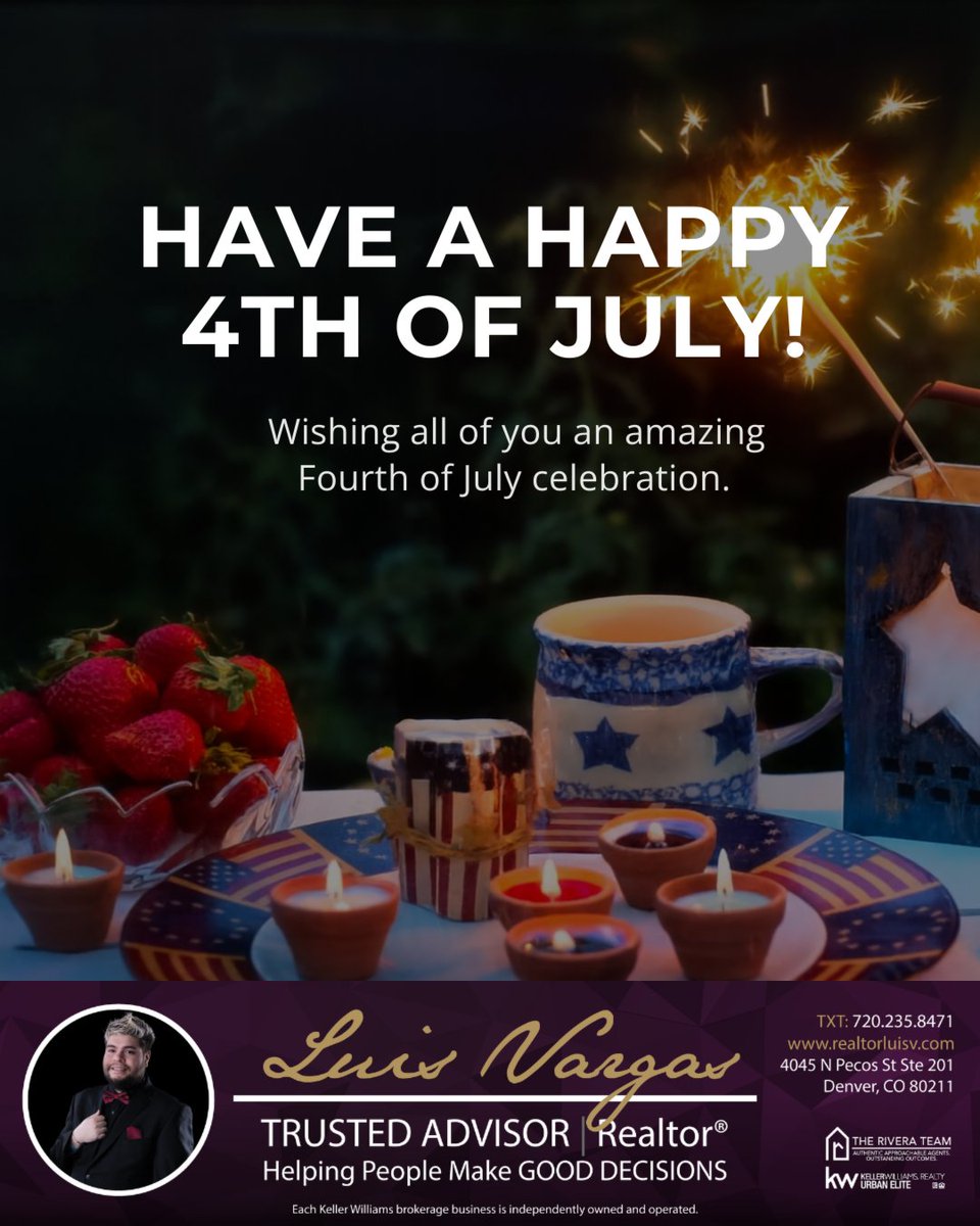 RealtorLuisV's tweet photo. 🎆 Happy Fourth of July!
Today, we celebrate freedom, community, and the moments that bring us together.
Wishing everyone a safe and joyful Independence Day filled with good food, great company, and lasting memories.
#realtorluisv #trustedAdvisor #Denver #CO #Colorado https://t.co/BeQRhkoiBL