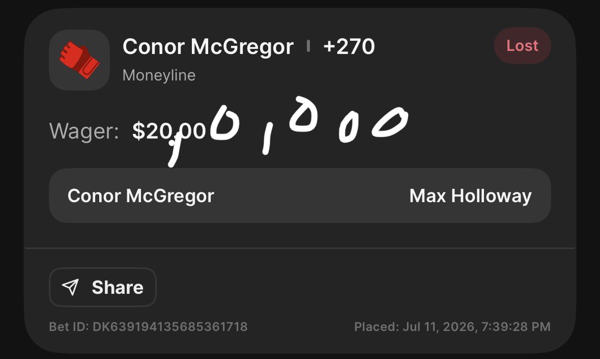 Mr_GoldenTicket's tweet photo. I need my 20 Million back! DraftKings make it right! Conor McGregor was a scam! #ufc #draftkings #conormcgregor https://t.co/ryL0JC7YY8
