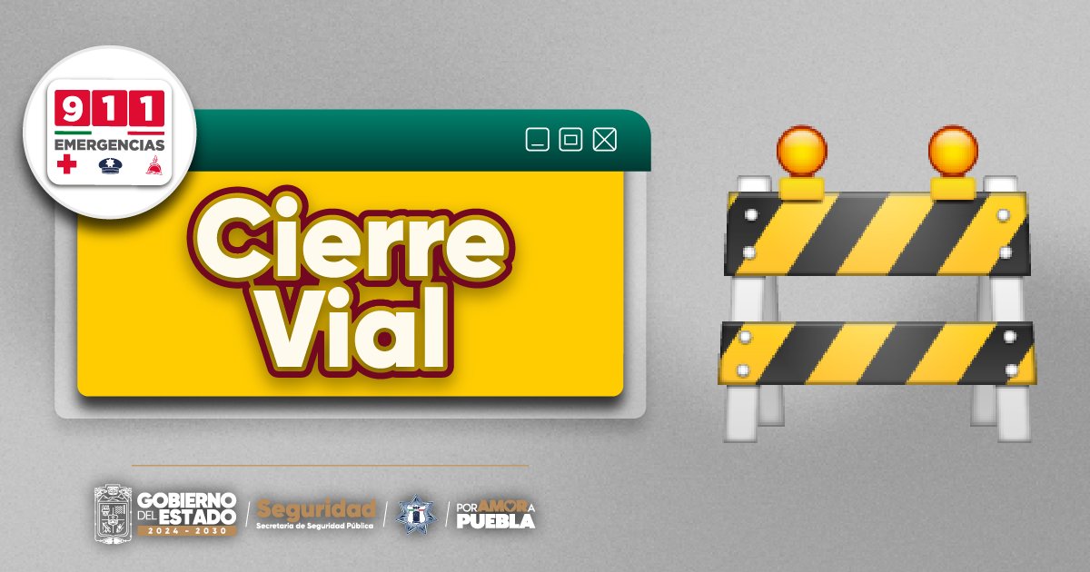 911Puebla's tweet photo. #C5informa
🚧 Por presencia de un grupo de personas, se tiene cierre vehicular en ambos sentidos de la Autopista Puebla-Orizaba Km 126, Col. México 83
🚨Tome precauciones, disminuya su velocidad al volante y utilice vías alternas.
🚔👮Se mantiene monitoreo en la zona.
Ante cualquier emergencia reporta de inmediato ☎️ al 9️⃣1️⃣1️⃣